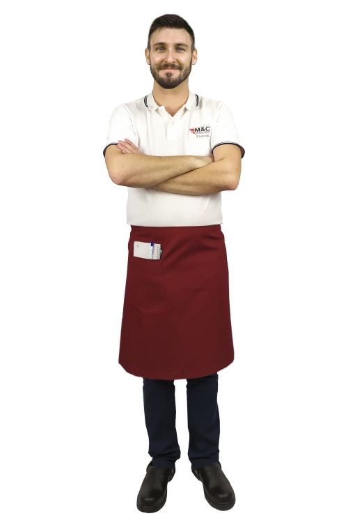 Grembiule da cameriere bordeaux lungo 60 cm da cuoco.