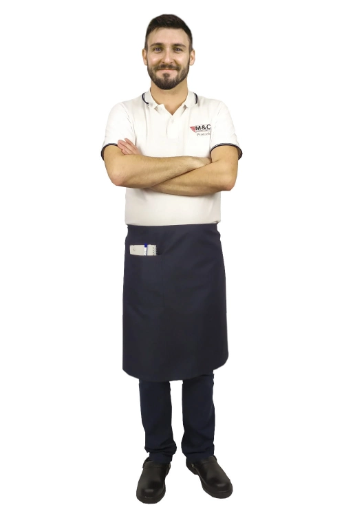 Grembiule da cameriere blu scuro di lunghezza 60 cm.