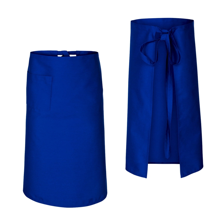 Grembiule da cucina blu a lunghezza di 75 cm.