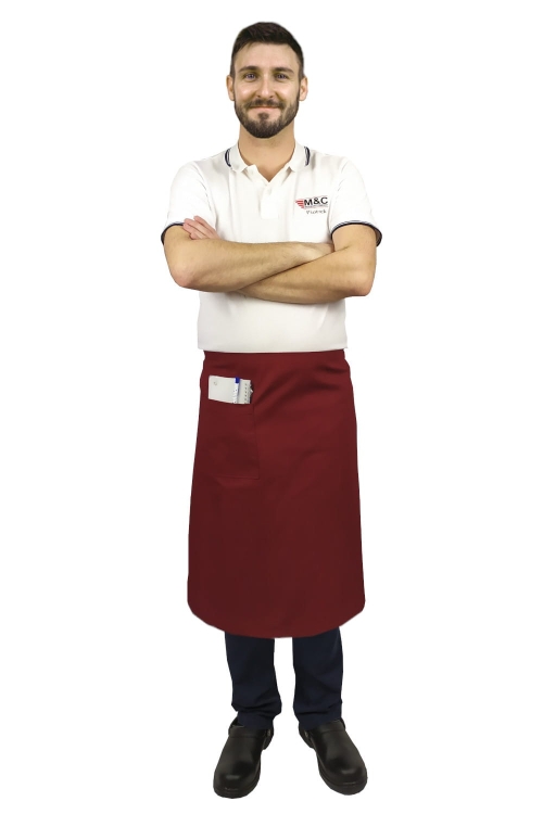 Grembiule da cameriere bordeaux lungo 75 cm da cuoco.