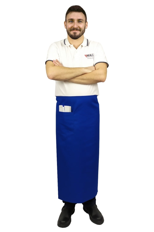 Grembiule da cameriere blu cobalto di lunghezza 90 cm.