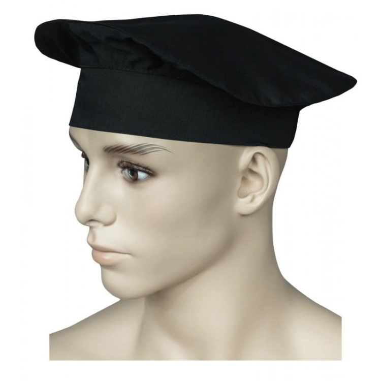 Cappello da chef nero a basso profilo.