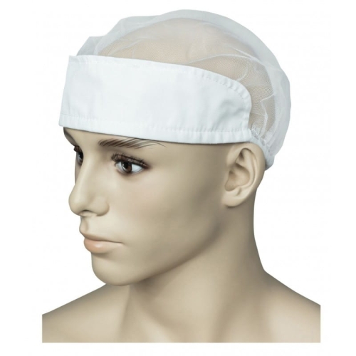 Cappello bianco in tulle con materiale elasticizzato.