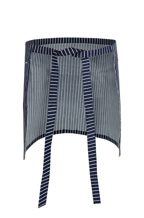 Grembiule da cameriere blu con strisce bianche.