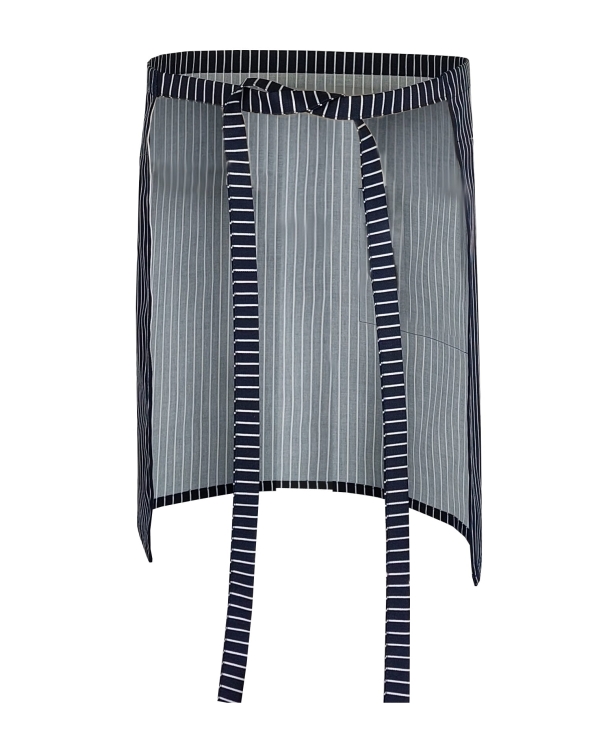 Grembiule da cameriere lungo 50 cm a righe bianche e blu navy.