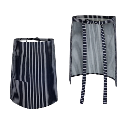 Grembiule da cameriere lungo 50 cm a righe bianche e blu navy.