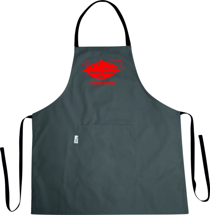 Grembiule da cucina con grafica 'Cuochi con cuore' con testo.