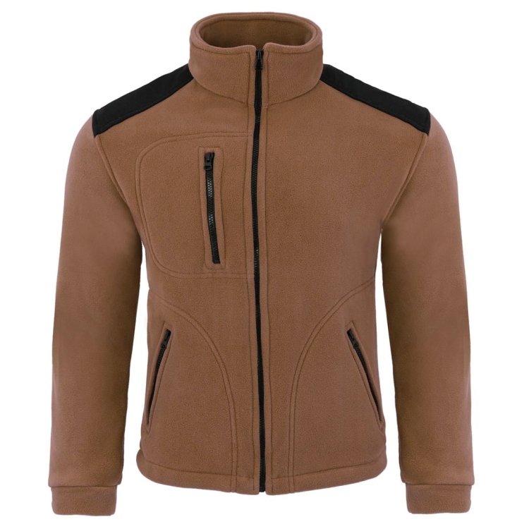Felpa in pile marrone con inserti neri