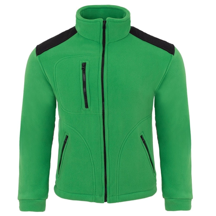Felpa verde in pile con inserti neri
