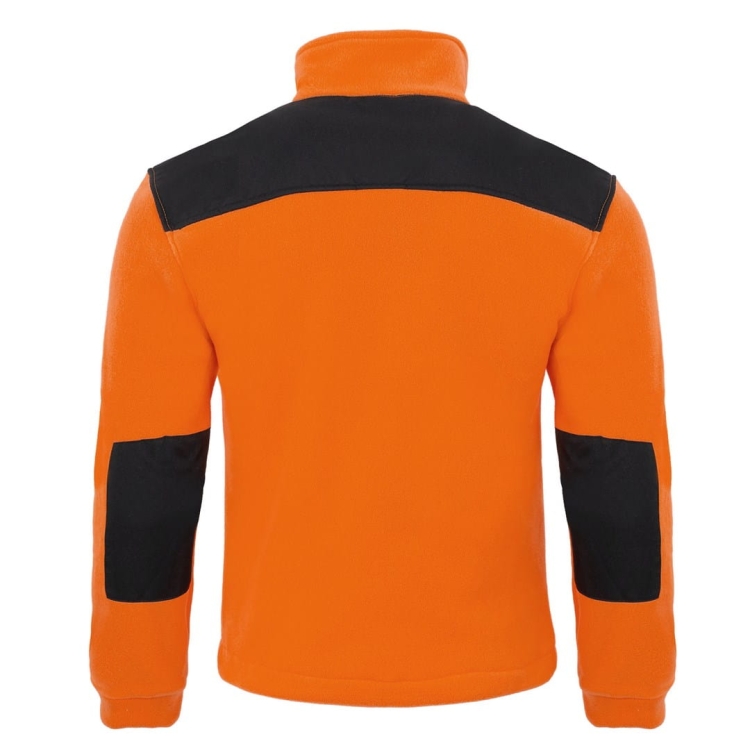 Felpa arancione in pile con inserti neri