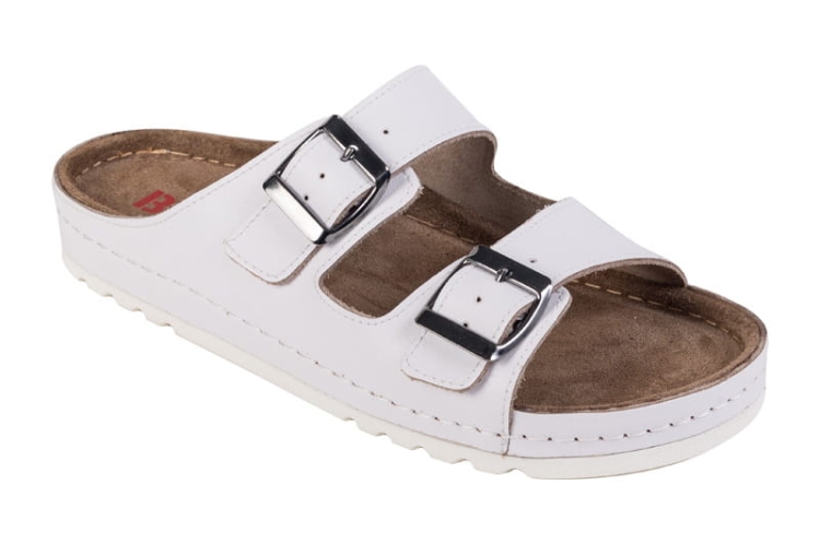 Medyczne klapki skórzane białe