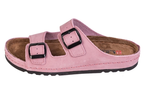 Klapki memory skórzane w kolorze różowym