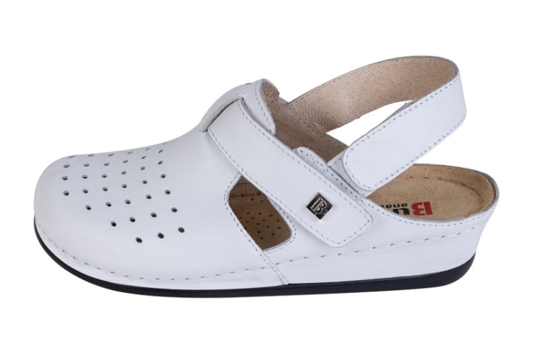 Anatomiczne klapki skórzane białe z paskiem