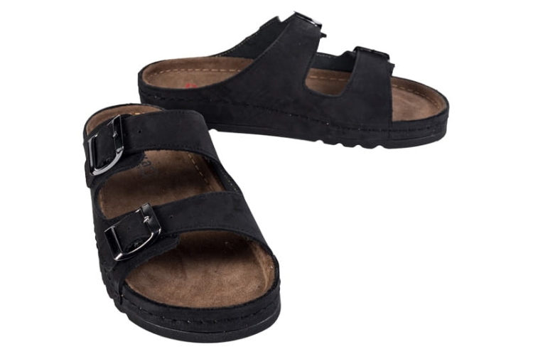 Klapki medyczne czarne skórzane z memory