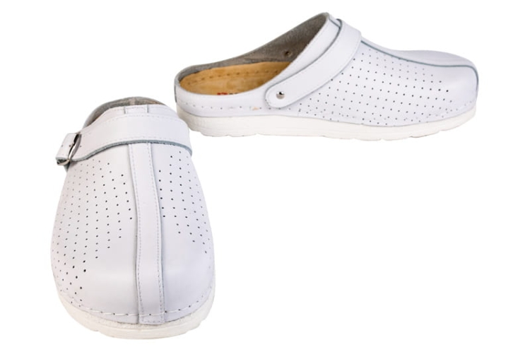 Anatomiczne skórzane klapki medyczne białe