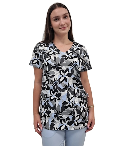 Bluza medyczna we wzorek 100% elastyczna bawełna