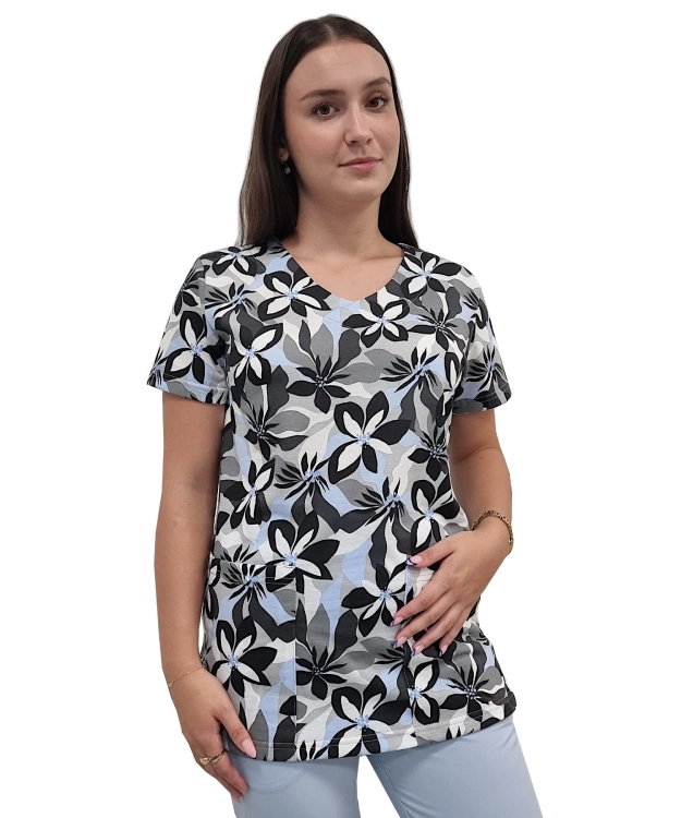 Elastyczna bawełna bluza medyczna we wzorek W2