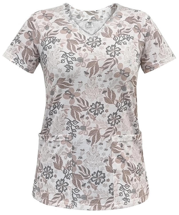 Elastyczna bawełna w bluzie medycznej we wzorek