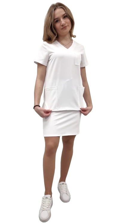 Komplet medyczny z białą spódnicą casual premium