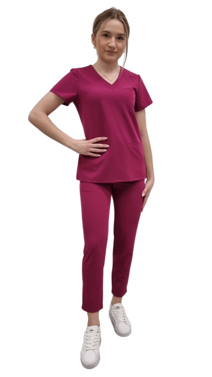 Komplet medyczny damski BASIC PREMIUM w kolorze wiśniowym