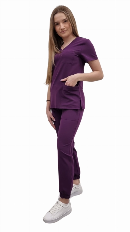 Fioletowy komplet medyczny damski – scrubs CASUAL PREMIUM