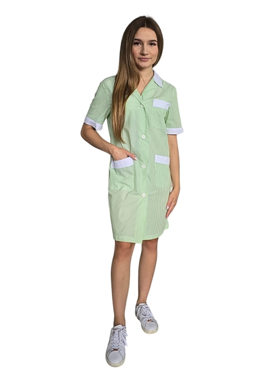 Fartuch roboczy damski zielono biały z krótkim rękawem