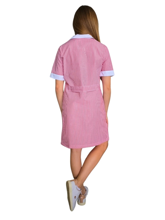 Damski fartuch roboczy krótki rękaw czerwono biały