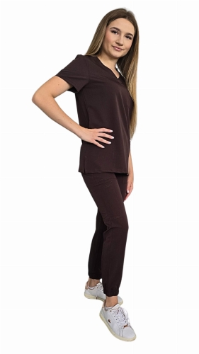 Czekoladowy komplet medyczny damski – scrubs CASUAL PREMIUM