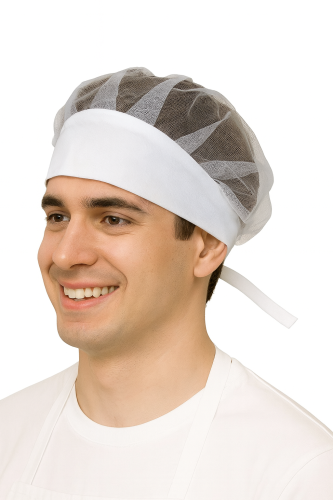 Czepek gastronomiczny wiązany z siatką