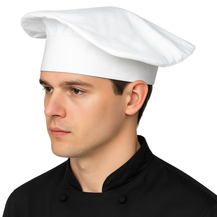 Cappello da cuoco bianco a bassa calotta.
