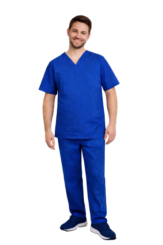 Completo medico maschile CLINIC in colore blu cobalto.