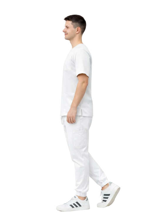 Biały scrubs w komplecie męskim medycznym Cherokee Stretch.png