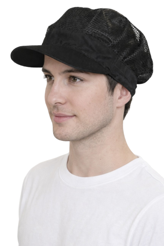 Czapka z siateczką i twardym daszkiem dla przemysłu gastro i spożywczego kolor czarny dla mężczyzny.png
