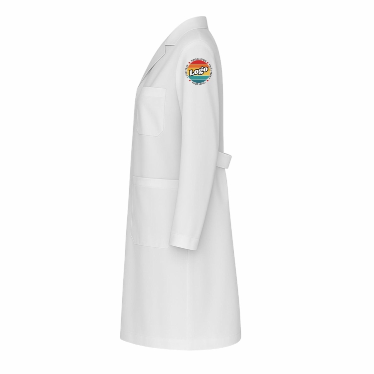 Fartuch laboratoryjny biały damski zapinany na guziki z twoim własnym nadrukiem kreator online lewy bok.jpg