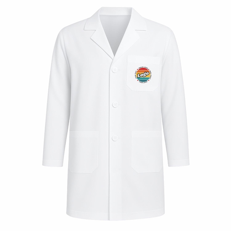 Fartuch laboratoryjny męski biały zapinany na guziki z twoim własnym nadrukiem kreator online przód.jpg