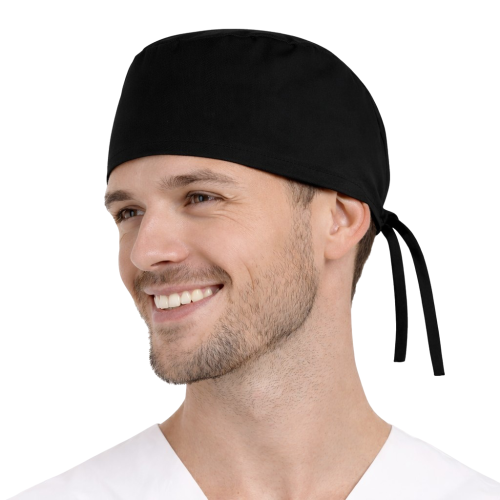 Czepek medyczny chirurgiczny wiązany unisex czarny widok z boku.png