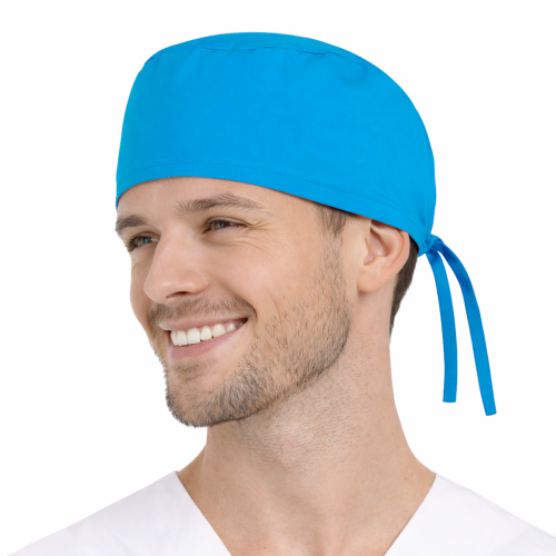 Czepek medyczny chirurgiczny wiązany unisex turkusowy widok z boku.png