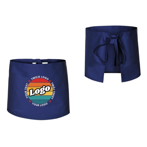 Zapaska kucharska krótka granatowa wiązana długość 40cm z twoim nadrukiem logo przód i tył.jpg