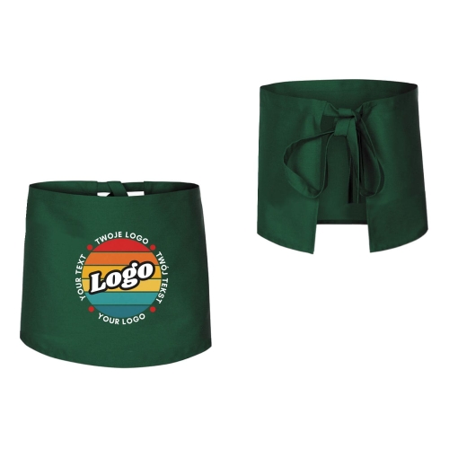 Zapaska kucharska krótka zielona wiązana długość 40cm z twoim nadrukiem logo przód i tył.jpg