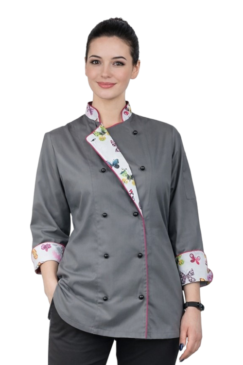 Damska bluza kucharska długi rękaw szara MASTER CHEF