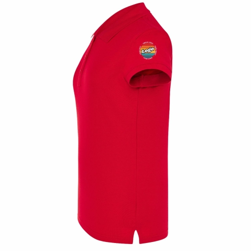 Koszulka polo damska czerwona krótki rękaw z własnym nadrukiem kreator online lewy bok.jpg