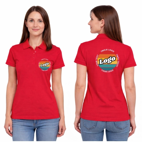 Koszulka polo damska czerwona krótki rękaw z własnym nadrukiem kreator online.jpg