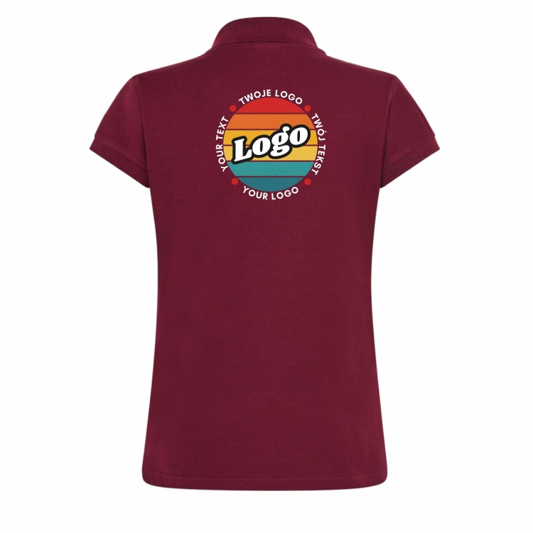 Koszulka polo damska bordowa krótki rękaw z własnym nadrukiem kreator online tył.jpg