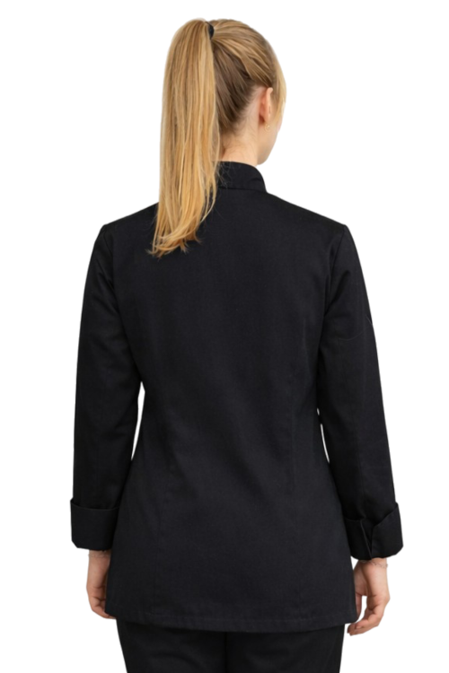 Damska  czarna bluza kucharska z długim rękawem zapinana na napy