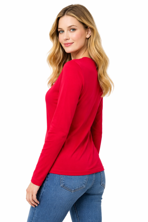 T-shirt damski z długim rekawem kolor czerwony widok z tyłu.png