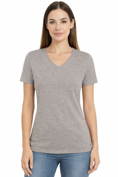 Koszulka z krótkim rękawem damska dekolt w serek kolor szary.png