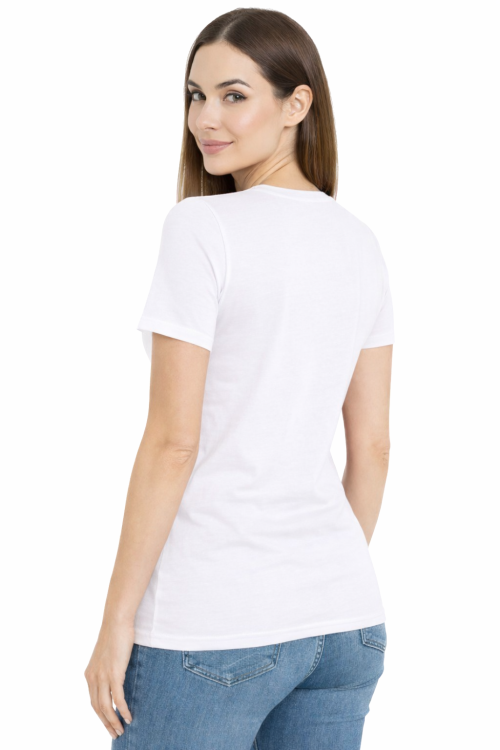 Koszulka z krótkim rękawem damska dekolt w serek kolor biały widok z tyłu.png