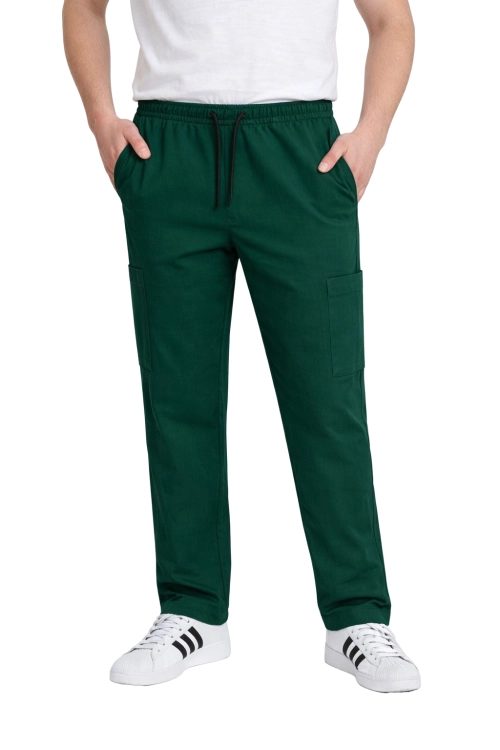Spodnie medyczne męskie zielona butelka BASIC PREMIUM widok z przodu.png