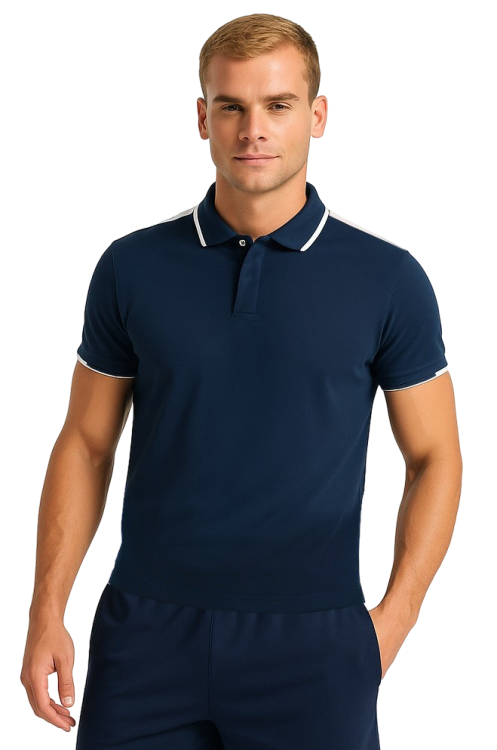 Męska koszulka polo granatowa z białymi wstawkami