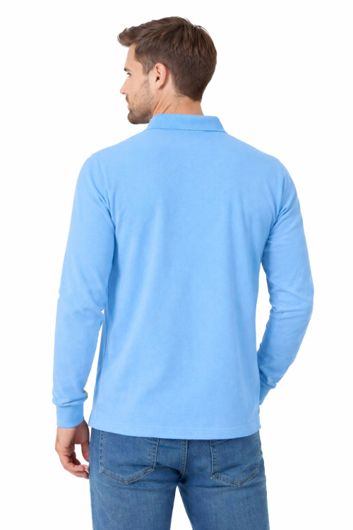 Koszulka polo męska z długim rekawem jasnoniebieska widok z tyłu.png
